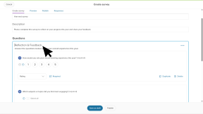 Creating a survey, the cursor hovering over the title of the section